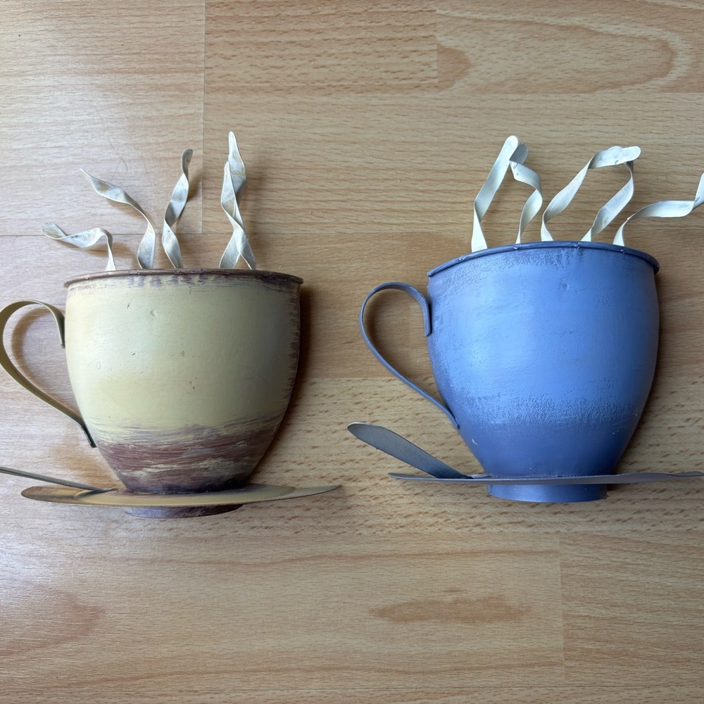 Whimsical Yellow and Blue Teacup Decor